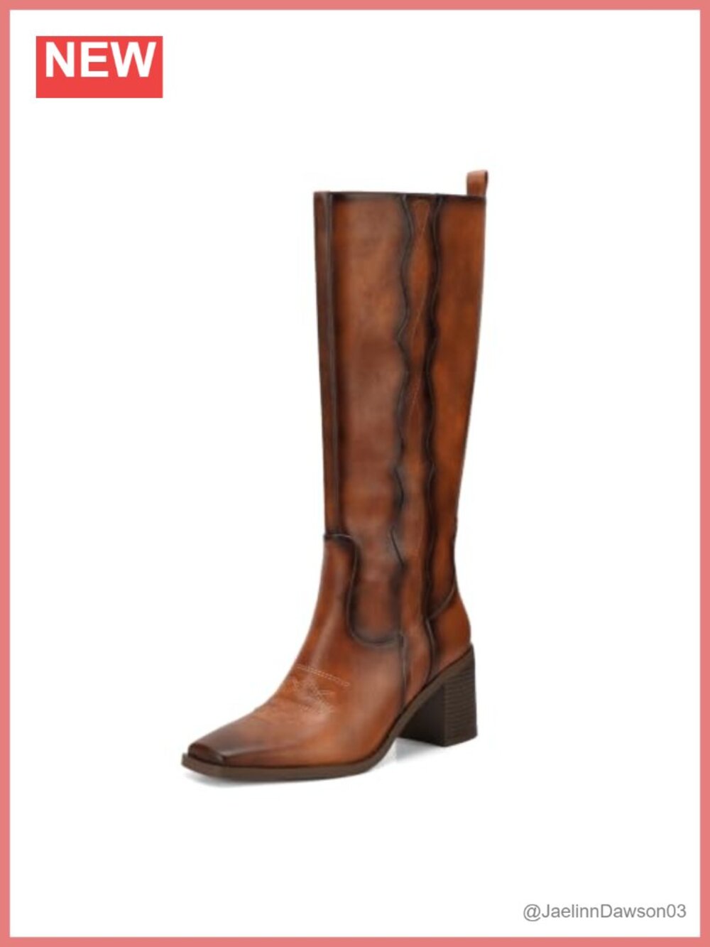 Knee High Cowboy Boots Square Toe Chunky Block Heel Pull-On